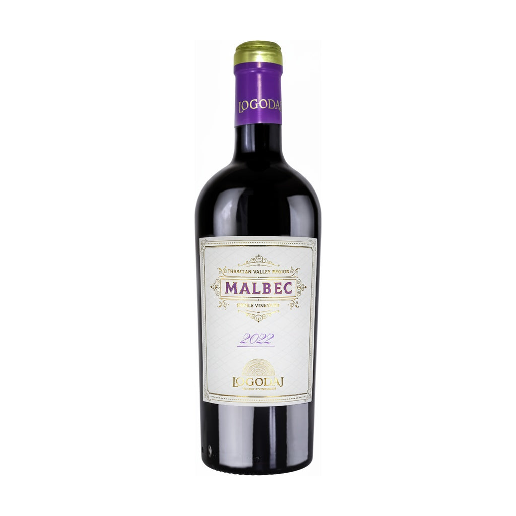 Logodaj Winery Malbec Single Vineyard - Premium red wine from Bulgaria, elegant bottle with deep crimson liquid
