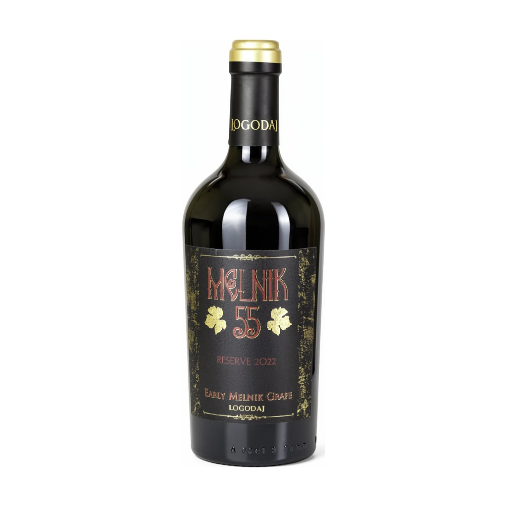 Logodaj Winery Melnik 55 Reserve - Premium red wine from Bulgaria, elegant bottle with deep crimson liquid
