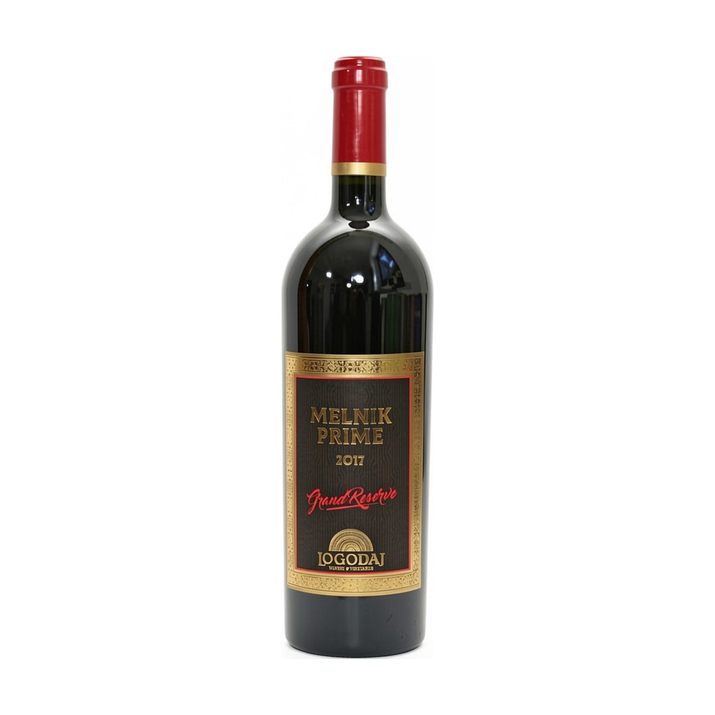 Logodaj Winery Melnik Prime Grand Reserve - Premium red wine from Bulgaria, elegant bottle with deep crimson liquid
