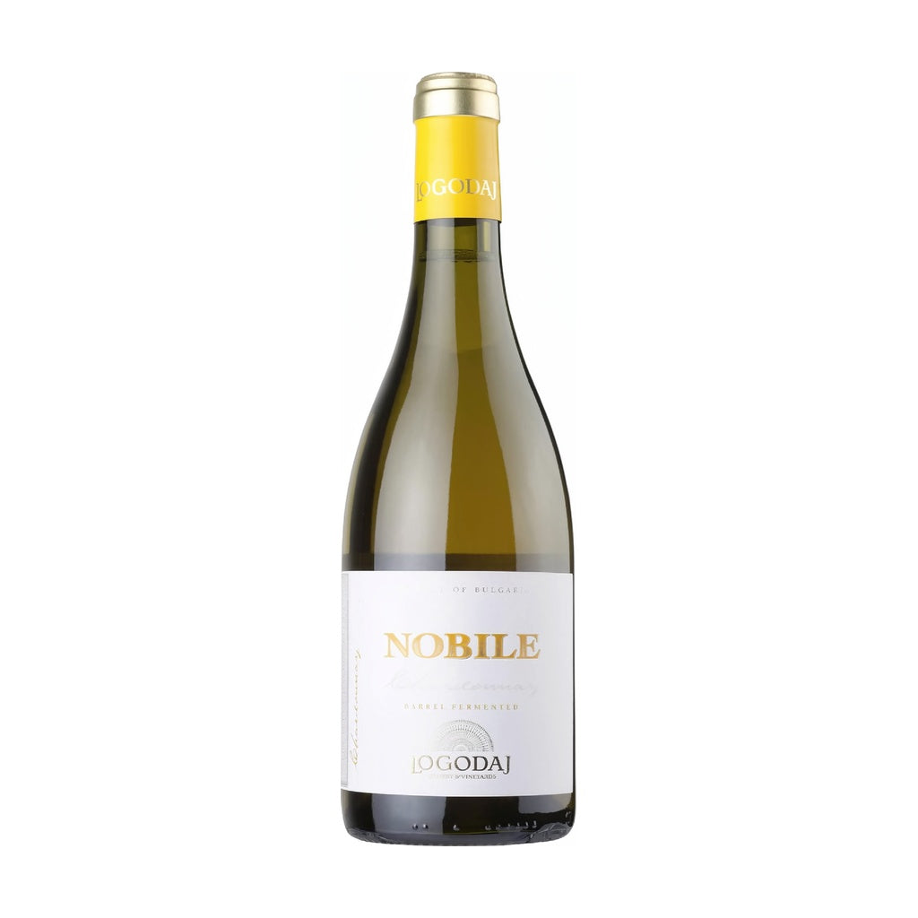 Logodaj Winery Nobile Chardonnay Barrel Reserve - Premium oak-aged white wine from Bulgaria, elegant bottle with golden liquid
