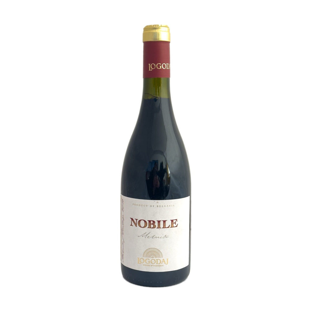 Logodaj Winery Nobile Rubin Reserve - Premium red wine from Bulgaria, featuring a classic white label with elegant gold typography and fine line art.
