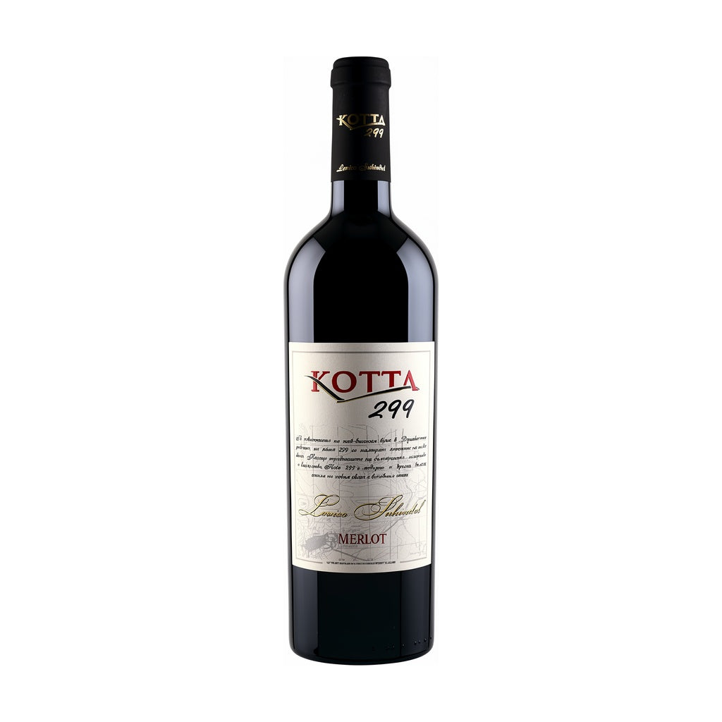 Lovico Suhindol Winery KOTTA 299 Merlot - Premium red wine from Bulgaria, elegant bottle with deep crimson liquid

