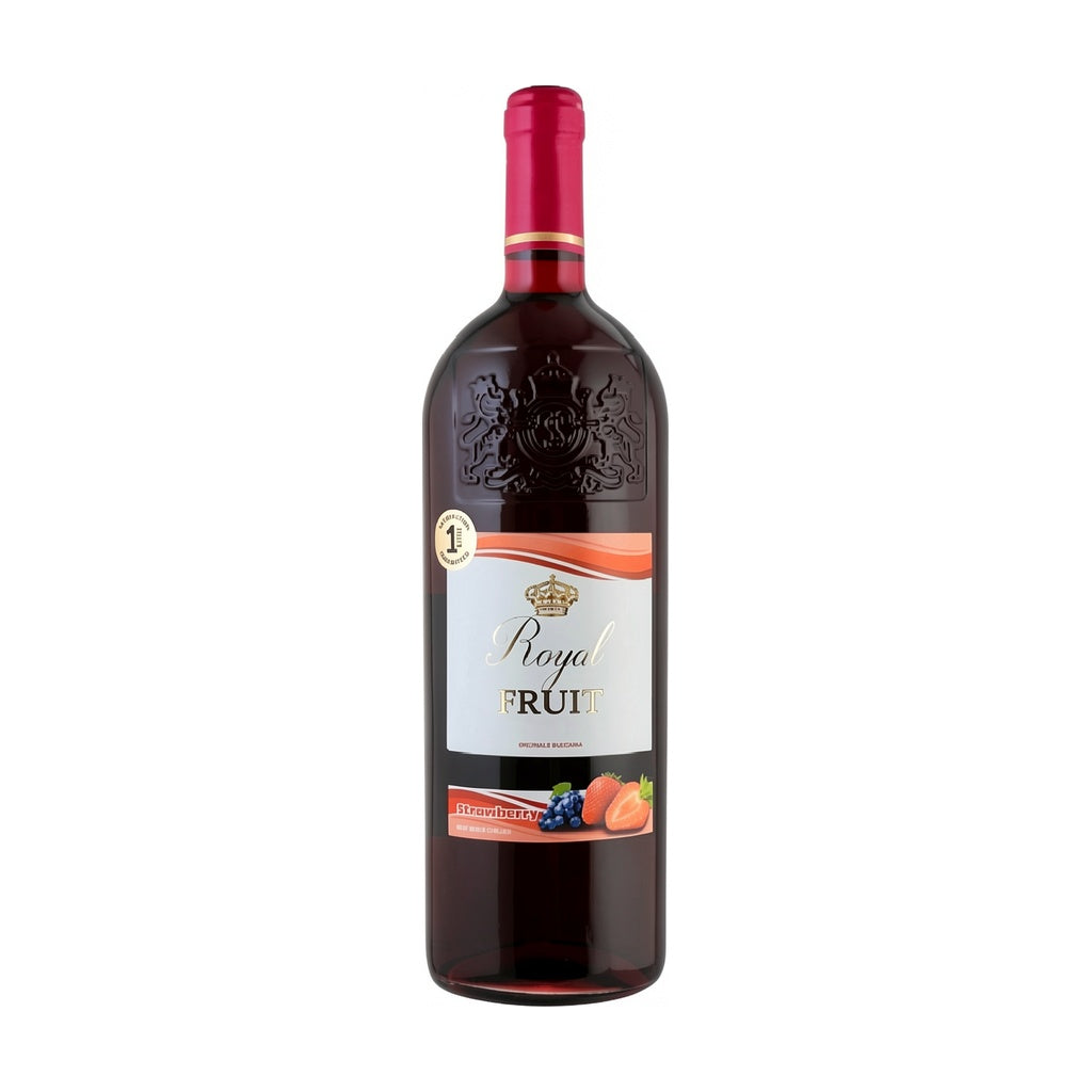 Lovico Suhindol Winery Royal Fruit Strawberry - Sweet fruit wine from Bulgaria, elegant bottle with strawberry and berry illustrations
