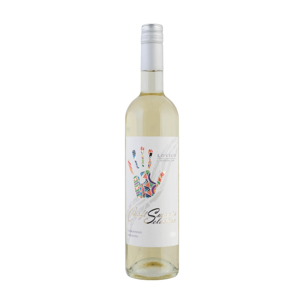 Lovico Suhindol Winery Craftsman's Selection Chardonnay Riesling - Premium white wine from Bulgaria, elegant bottle with pale straw liquid
