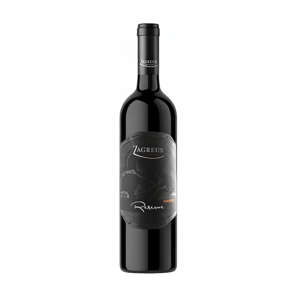 Zagreus Winery Cuvee Reserve BIO red wine bottle on white background.
