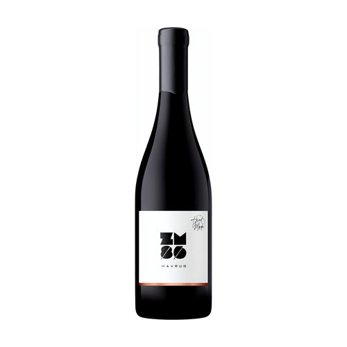 Zagreus Winery Hand Made Mavrud red wine bottle on white background.
