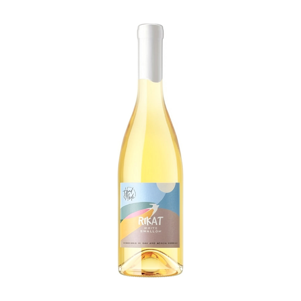 Zagreus Winery Hand Made Rikat white wine bottle on white background.
