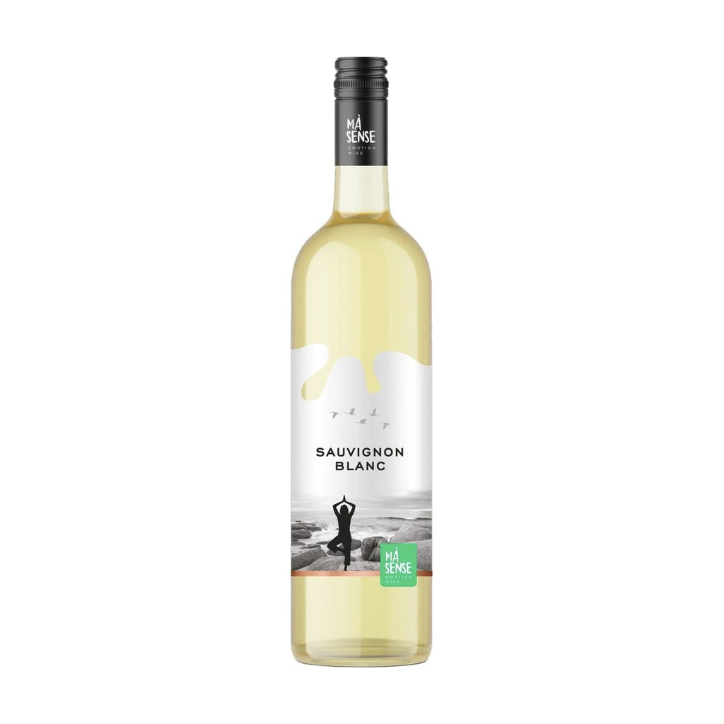 Zagreus Winery Ma Sense Sauvignon Blanc white wine bottle on white background.
