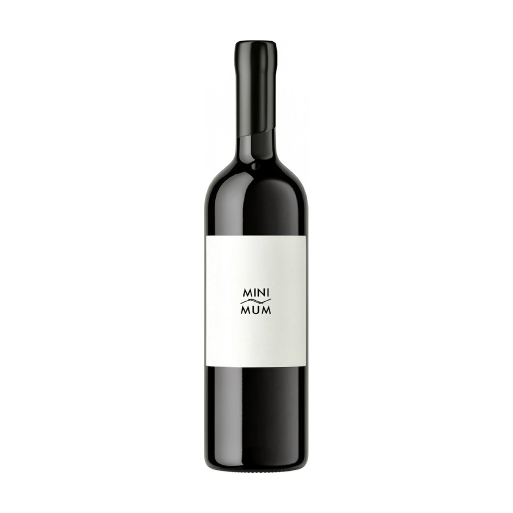 Zagreus Winery Minimum Mavrud red wine bottle on white background.
